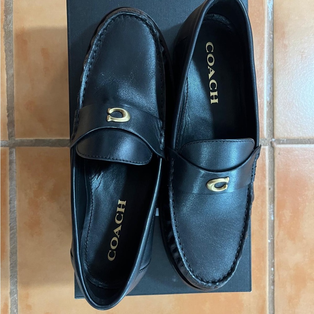 Coach Black Leather Slip-On Loafers for Men